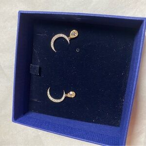 Swarovski Gold and Silver Crescent Earrings